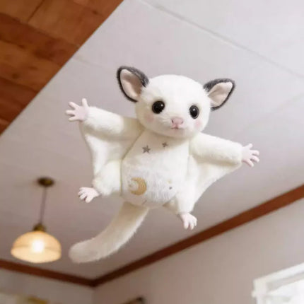 Cute White Sugar Glider Plush Keychain Stuffed Animal Pendant With Moon Star Pattern Bag Backpack Hanging Gift For Girlfriends