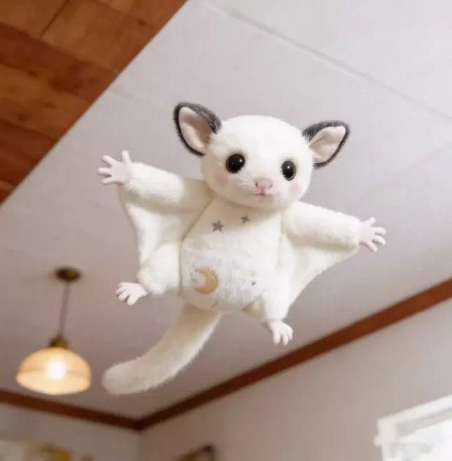 Cute White Sugar Glider Plush Keychain Stuffed Animal Pendant With Moon Star Pattern Bag Backpack Hanging Gift For Girlfriends