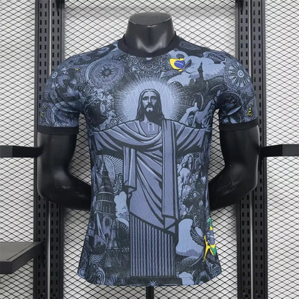 Summer Football Training Top Brazil Special Edition Jesus Black Grey Football Jersey Men's Women's Outdoor Quick-drying T-shirts