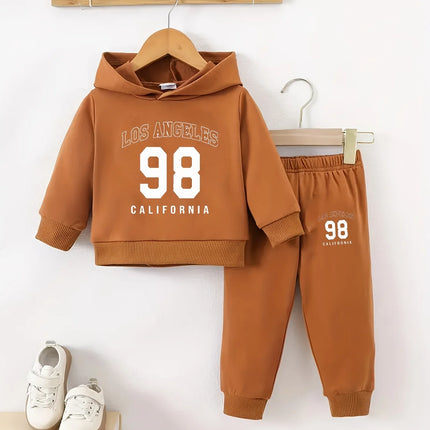 Newborn Baby Boy Long Sleeve Fleece Hoodie with Number Letter Pattern And Casual Sports Pants Set Autumn Winter Outdoor Wear