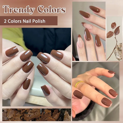 2Pcs/Set 15ml Red Brown Glass Bottle Gel Nail Polish Set NoWipe Top Soak Off UV LED Nail Lacquer Glitter Color Art Nail Polish