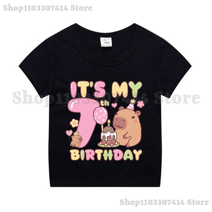 Capybara Kids Short Sleeve Tee Girl Cute Cotton T-shirt Summer Clothing Children Anime Cartoon Tops Fashion Casual Clothes Gifts