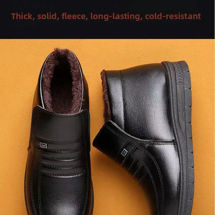 Men's Winter Thickened High-Top Cotton Shoes Warm Fleece Lined Leather Boots Anti-Slip Comfortable for Elderly And Dad