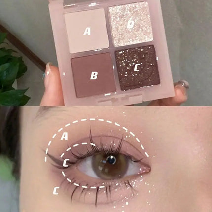 4-Color Glitter Blue Eyeshadow Palette Matte Pearl Shimmer Acrylic Smoky Grey Eye Shadow Palette Long Lasting Makeup Cosmetic