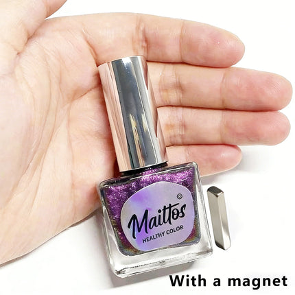 WA520 Purple12ml No-bake Cat's Eye Water-based Nail Polish, Oderless, With magnet, It dries quickly No need UV lamp, easy tear