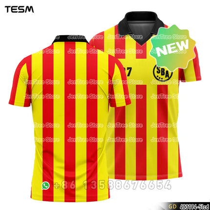 TESM Summer Vintage POLO Shirt Men Stripe Sports V-neck T-shirt Street Trendy Short Sleeve 3D HD Print T-shirt