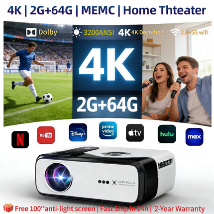 new 4K UHD Netflix Official Licenced projector auto focus 2+64G home theater HDR10+ 2.4+5G dual wifi Dolby MEMC movie projectors