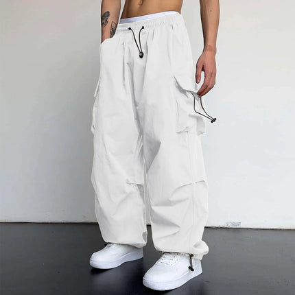 New Style Casual Pants Men's Multi Pocket Cargo Pants High Street Drawstring Workwear Trousers Men Loose Versatile Wide Leg Pant