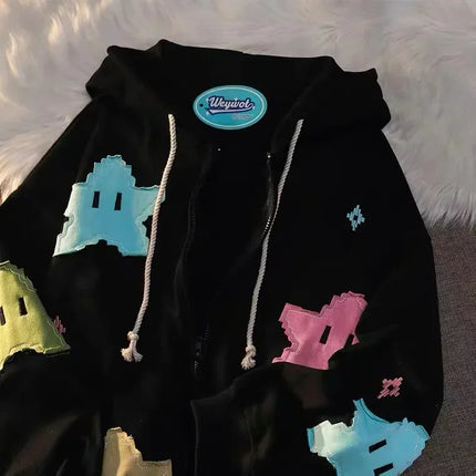 Y2K Oversized Coat Men's Personality Print Women's Hoodie Fashion Punk Harajuku Couple Zip Up Hoodie Tops Kawaii Clothes