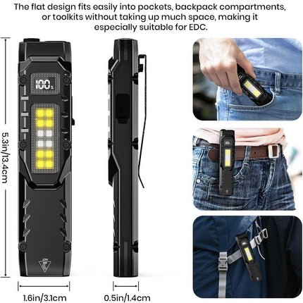 1500LM EDC Tactical LED Flashlight - Pocket USB-C Rechargeable,IPX5 Waterproof, Side Light & Clip for Daily Carry/Travel/Outdoor