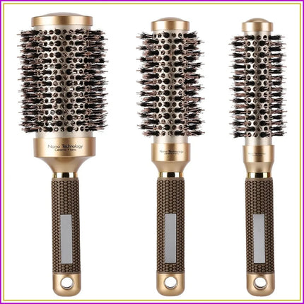 3 Pcs Boar Bristle Round Brush for Blow Drying, Nano Thermal Ceramic and Ionic Tech for Curling and Straightening, Large Medium Small