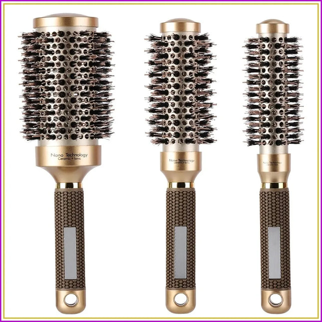 3 Pcs Boar Bristle Round Brush for Blow Drying, Nano Thermal Ceramic and Ionic Tech for Curling and Straightening, Large Medium Small