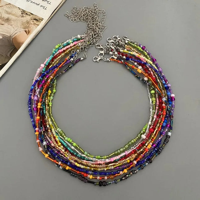 1pc Irregular Glasses Beads Choker Necklace for Women Fashion Trendy Popular Short Neck Jewelry Colorful Necklace Wholesale