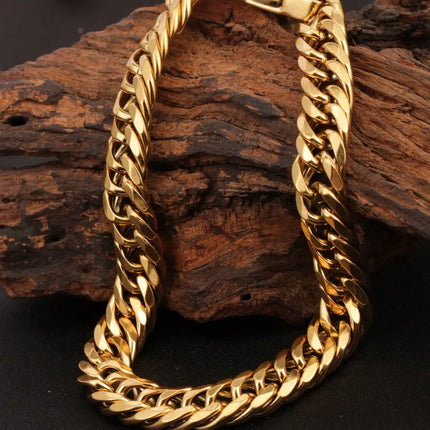 1 Piece of Thick Cuban Chain with Double-Woven Six-Sided Polished Links and Dragon Head Clasp, 18K Gold-Colored Stainless Steel Men's Adjustable Bracelet, Bold Hip-Hop Fashion Trend, Stylish and Cool, Suitable for Men's Daily