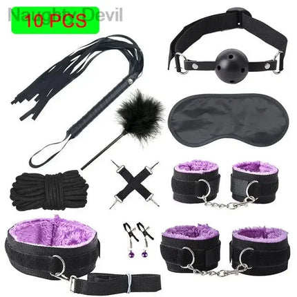 Bondage Kit For Adult Couples Cosplay Handcuffs Hemp Rope Mask Party Role Play Accessory Set