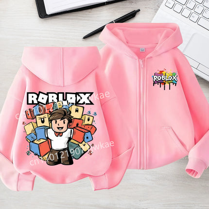 3-12 Boys Girls 2026 Kids Fashion Hoodies Tops Kids' Roblox Print Zipper Hoodie Colorful Splash Design Casual Sweatshirt For