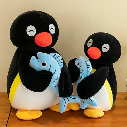 Pingu Penguin Plush Toy Holding Blue Fish Cute Soft Stuffed Animal Comfortable Companion Sofa Ornaments Decoration Trendy Gift