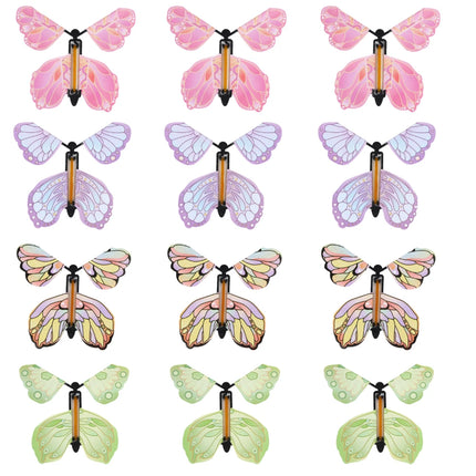 12PCS Magic Flying Butterflies Wind Up Toy Bookmark Greeting Rubber Band Powered Magic Prop,Surprise Gift Wedding,Birthday,Party