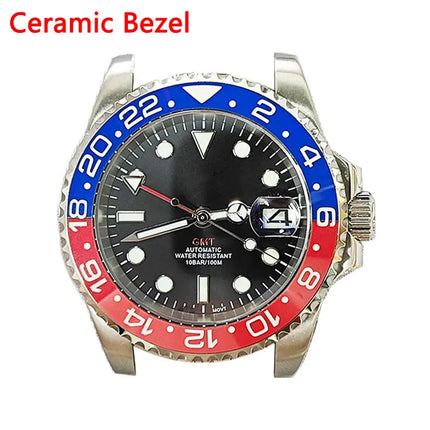 40mm Pepsi GMT Watch Case Custom Logo Dial Fit NH34 Movement Sapphire Glass 316L Stainless Steel NH34 Case C3 luminous