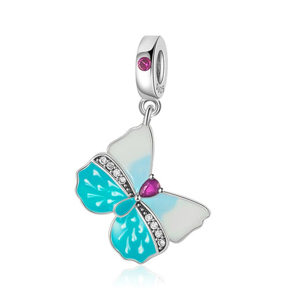 Blue Series 925 Sterling Silver Owl Butterfly Pirate Ship Car Beetle Clogs Charm Fit DIY Bracelet Necklace Fun Matching Gifts
