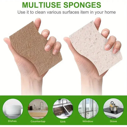 1/6/12PCS Natural Cellulose & Coconut Kitchen Sponge - White for Dishes