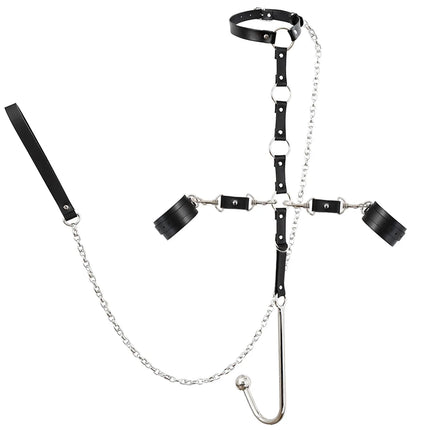 Sex Toy Set Anal Hooks Handcuffs PU Adlut SM Sex Products BDSM Bondage Anal Plugs Neck Restraint Backhanded Cuffs