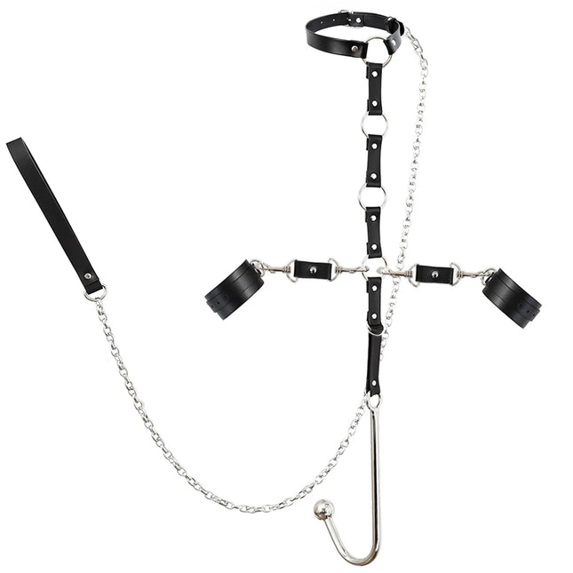 Sex Toy Set Anal Hooks Handcuffs PU Adlut SM Sex Products BDSM Bondage Anal Plugs Neck Restraint Backhanded Cuffs