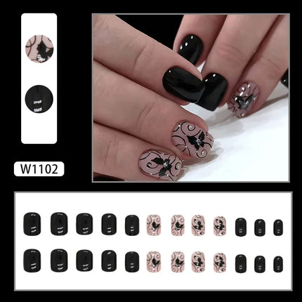 Fresh Flower 24 Pcs Press on Nails Pink Nail polish Glossy Artificial Finger Manicure Reusable False Nails for Women