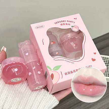 Moisturizing Lip Balm Set Blueberry Peach Light Hydrating Lip Gloss Relieve Dryness and Remove Dead Skin Soothing Tender Lips