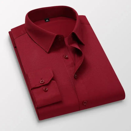 Men's Slim Fit Long Sleeve White Shirt Wedding Groomsmen Business Formal Korean Style Polyester Fiber Non-Iron Treatment