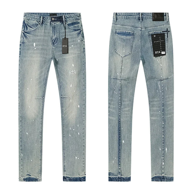 Men's best quality letter printed Slim Fit Skinny Long Black Denim pants long Trousers Jeans Streetwear