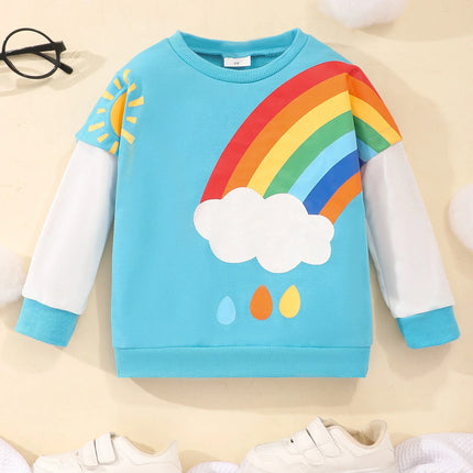 2024 Autumn Winter Boys and Girls Top Children Wear Long Sleeve Rainbow Print Cartoon Children's Wear Hoodies 3 4 5 6 7 Years