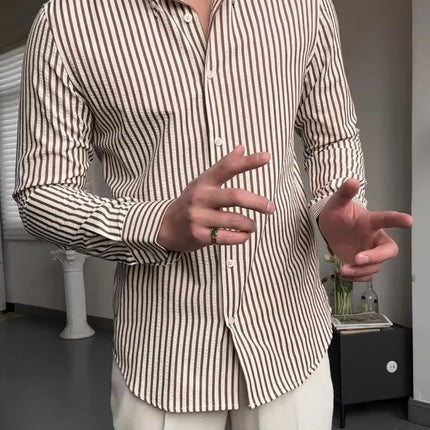 2025 Bubble Shirt Stripe Long Sleeve Men's Business Casual Neck Button Pointed Collar Autumn Fashion Versatile Shirt