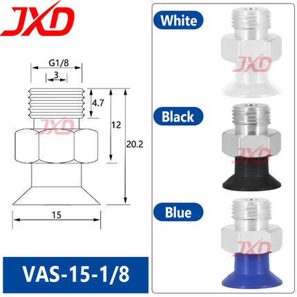 JXD Vacuum Suction Cup for Industrial Manipulator: VASB-30-1/8, Silicone Suction Nozzle VAS-15-1/8, Metal Fitting Suction Cup