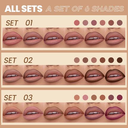 6pcs Berry Purple Lip Liner Pencil Set Velvet Matte Wooden Lipliner Lipstick Pencil Long-Lasting Pink Brown Lip Contour Pencil