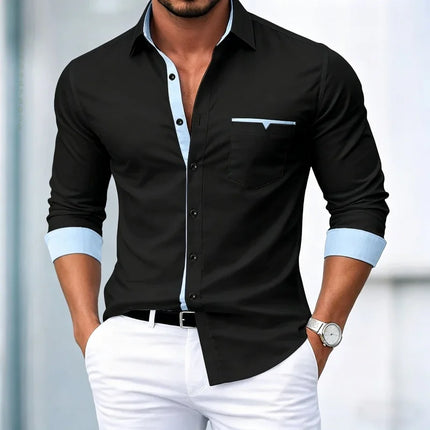 High Quality Men's Shirts, Contrasting Long Sleeved Shirts, Business Casual Shirts, Trendy Dating, Versatile Men's Clothing