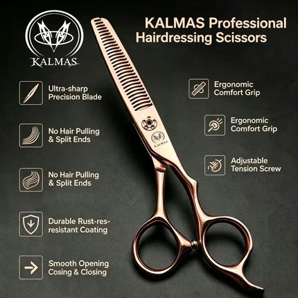 KALMAS Genuine VG10 Steel Rose Gold 6-inch Scissors Set, Suitable for Stylists' Hair Clippers with No Trace Teeth Clippers