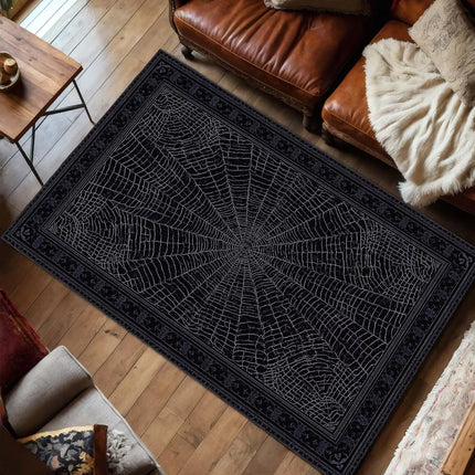 Gothic Spiderweb Carpet - Gothic Witchy Halloween Room Decor Black Red Area Rug Living Room Bedroom Decor Rug Washable