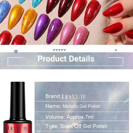 7ml Metallic Gel Nail Polish Red Chrome Effect Soak Off Varnish Semi-Permanent Nails Art Manicure Base Top Coat and Magnetic