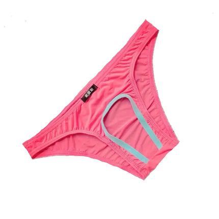 Sexy Open Crotch Panties Men Crotchless Underwear Ice Silk Plus Size Hole Briefs Erotic Male Lingerie Night Wear