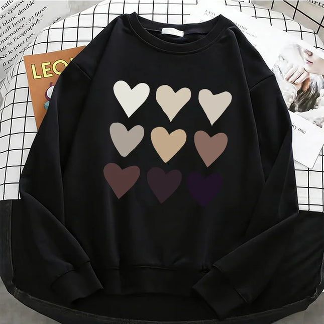 Fashion Womens Love Heart Y2k Hoodies Basic Warm Fleece Sweatshirt Soft 90s O-Neck Pullover Casual Female Clothes