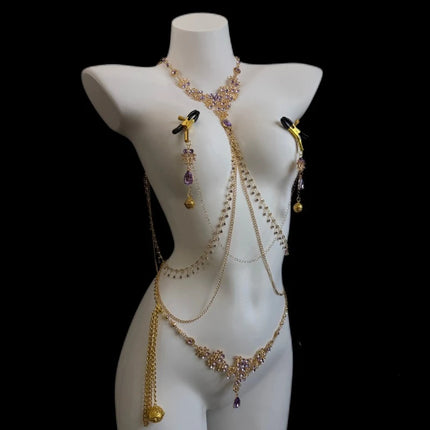 Amethyst Tassel Nipple Clamps Sensual Bondage Rings Detachable Bell Waist Chain SM Erotic Accessories Adult Sex Toys 가슴 자위