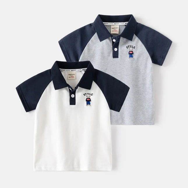 2025 Summer New Boys' Short sleeved T-shirt Korean Version Baby Collar Sleeve Polo Shirt Fashion Children's Short sleeved Top Tr