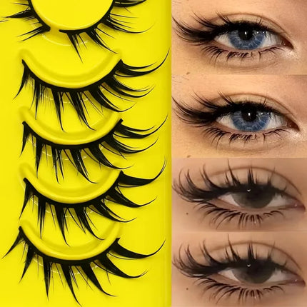 6 Pairs Cartoon Eyelashes Cat Eye Eyelashes 3D Natural False Eyelashes Fluffy Soft Crossed Smart Natural Eyelash Extension Makeu