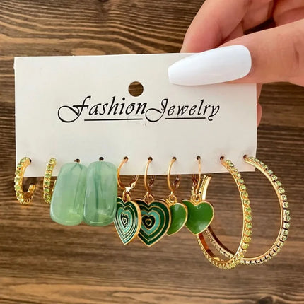 Green Butterfly Heart Dangle Earring Set for Girls Acrylic Gold Color Pearl Set Ear Rings 2023 New Fashion Jewelry Gifts