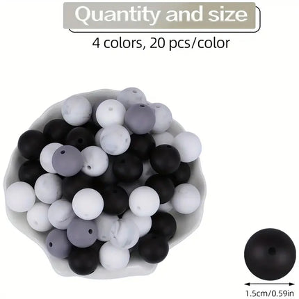 40/80PCS 15mm silicone bead combination set, perfect for DIY handmade crafts such as keychains, necklaces, bracelets, etc.