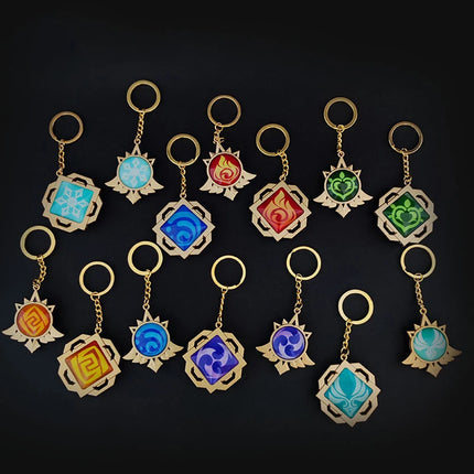 Anime Game Genshin Impact Vision Keychain Luminous 7 Element Weapons Eye Of Original God Toy Luminous Keyring Bag Pendant Gift