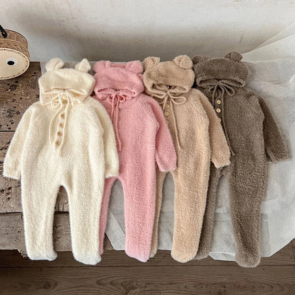 Baby Outfit Newborn Photography Props Mohair Knitted Bear Rompers Footed Jumpsuit Hat 2pcs/Sets Photography Clothing Accessories