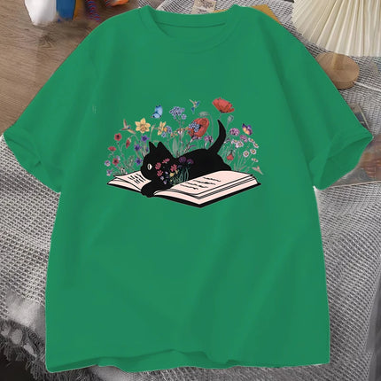 Floral Cat Shirt, Cat Lover T-shirt, Cat Book Shirt, Cat Lover Gift, Gift for Her, Cat Mom Shirt Gift, Cute Cat Shirts, Cute Boo