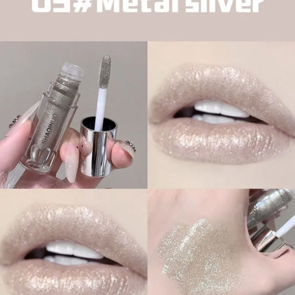 SHAQINUO Water Light Mirror Lip Gloss Lasting Moisturizing Cool Black Silver Gray Pearlescent Fine Sparkling Lipstick Lip Oil